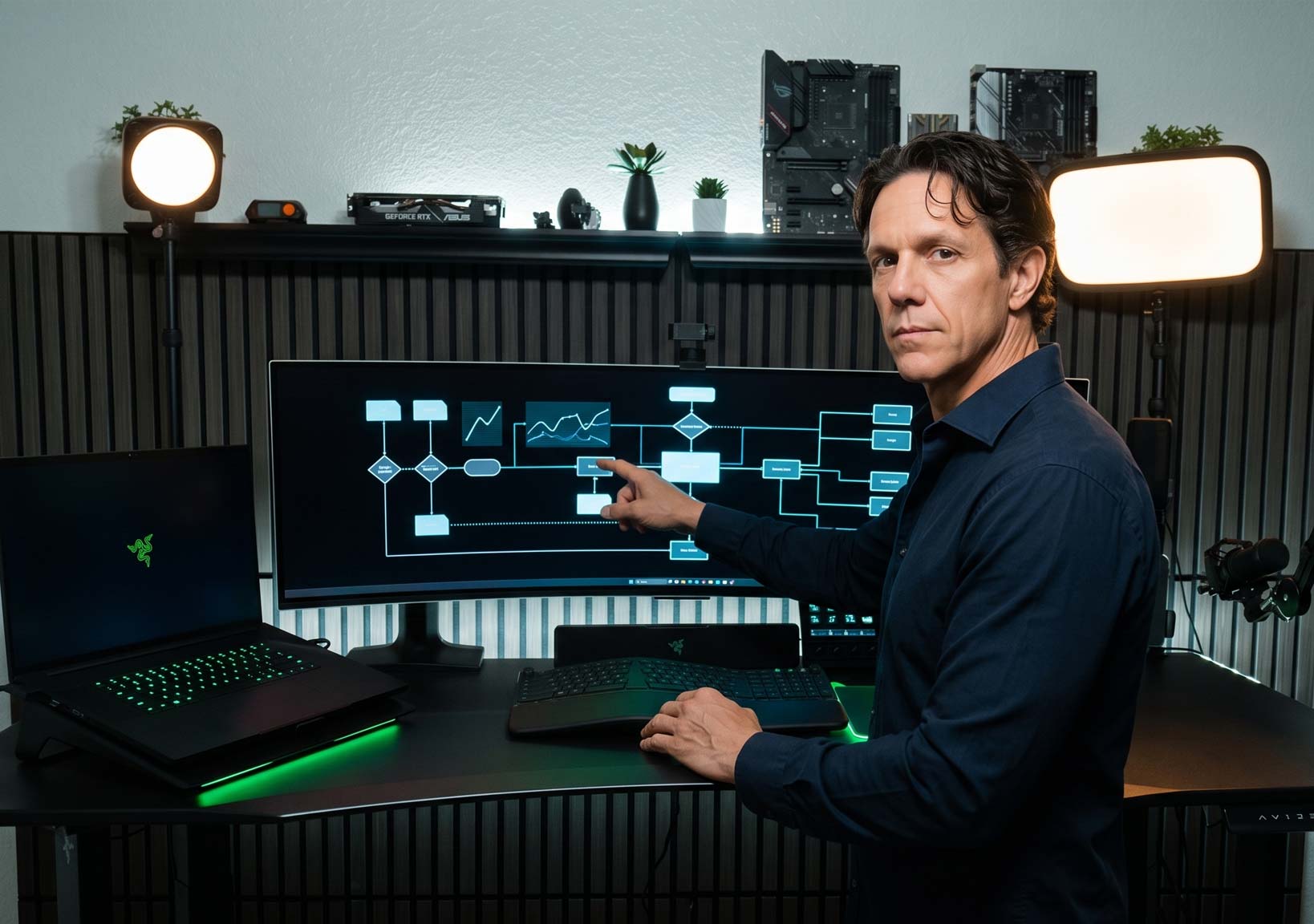 Trent Doney at his AI systems workstation