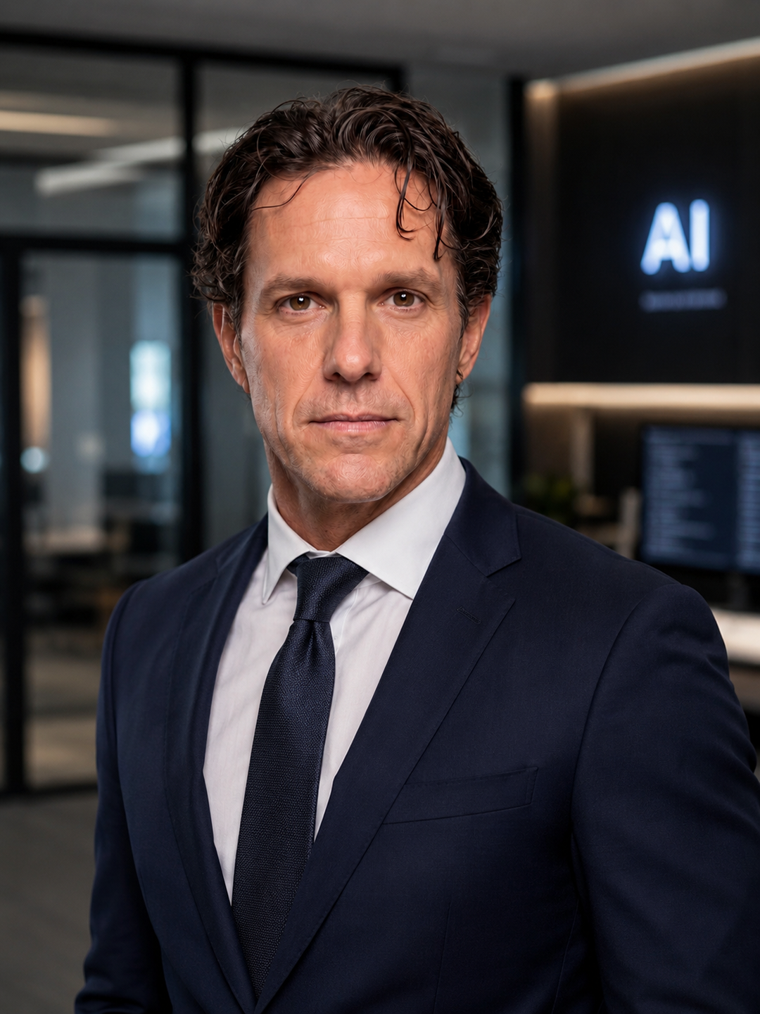 Trent Doney in a modern AI office environment